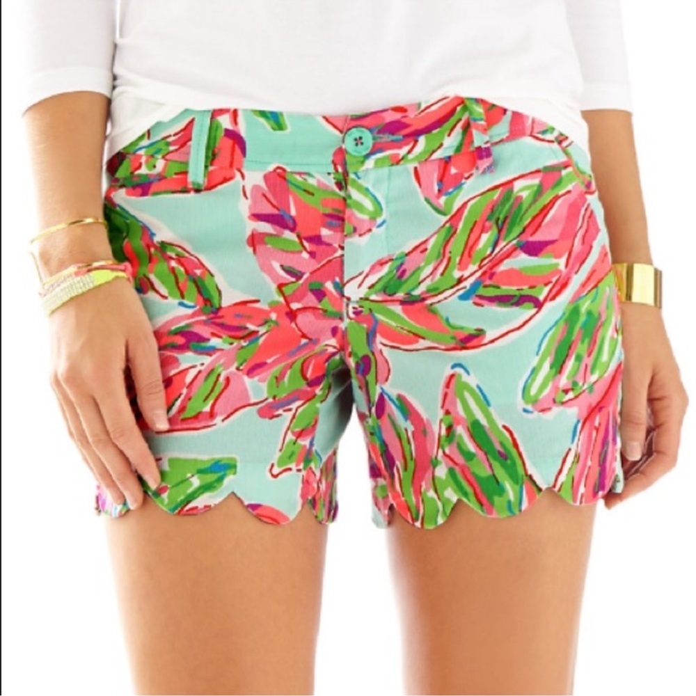 Lilly Pulitzer Buttercup Tiki Pink Royal Palm Lime Shorts Like New